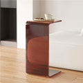C-Shaped Acrylic End Table, Clear Side Table, Minimalist Rectangle Coffee Table, Small Nightstand for Living Room(Brown,60cm/23.6in)