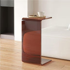 C-Shaped Acrylic End Table, Clear Side Table, Minimalist Rectangle Coffee Table, Small Nightstand for Living Room(Brown,60cm/23.6in)