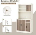 COSTWAY Kitchen Pantry Storage Cabinet, 71" Freestanding Tall Hutch Cabinet with Charging Station, Microwave Stand, Adjustable Shelves, Modern Buffet Cabinet with Hutch for Dining Room, Kitchen, White