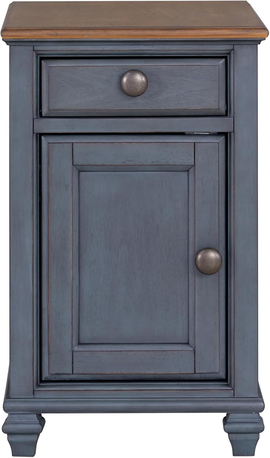 Bridgevine Home Americana 14” Chairside Table – Narrow Farmhouse End Table with Drawer & Cabinet Storage, Fully Assembled Accent Table, Corduroy Blue Finish, Antique Pewter Hardware