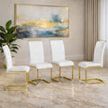 Dining Chairs Set 4, Armless White Kitchen Chairs, Waterproof Faux Leather Dinner Chairs with Upholstered Seat, Side Chairs with Black Metal Frame for Kitchen Dining Room