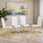 Dining Chairs Set 4, Armless White Kitchen Chairs, Waterproof Faux Leather Dinner Chairs with Upholstered Seat, Side Chairs with Black Metal Frame for Kitchen Dining Room