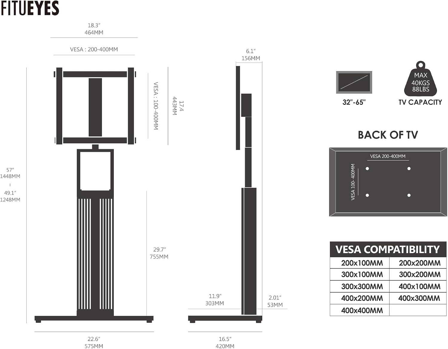 FITUEYES Floor TV Stand for 32-65" TV with Hidden Back Storage,Morandi Grey | Height Adjustable, Wood TV Stand Swivel, Scandinavian Style, Tall TV Stand for Home Decor with Reinforced Base, Zen Series