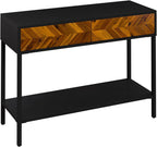 Bme Vivian Console Table with 2 Drawers, Solid Acacia Wood Entryway Table, Rustic Golden Brown Mid Century Modern Sofa Table with Storage, Solid Wood Hallway Table for Living Room or Foyer