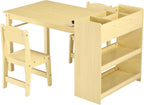 Kids Art Table with 2 Chairs, Toddler Craft Desk with Large Shelves Storage for Drawing & Writing, Activity Craft Table, with Paper Roller Wooden Furniture for Ages 2-10
