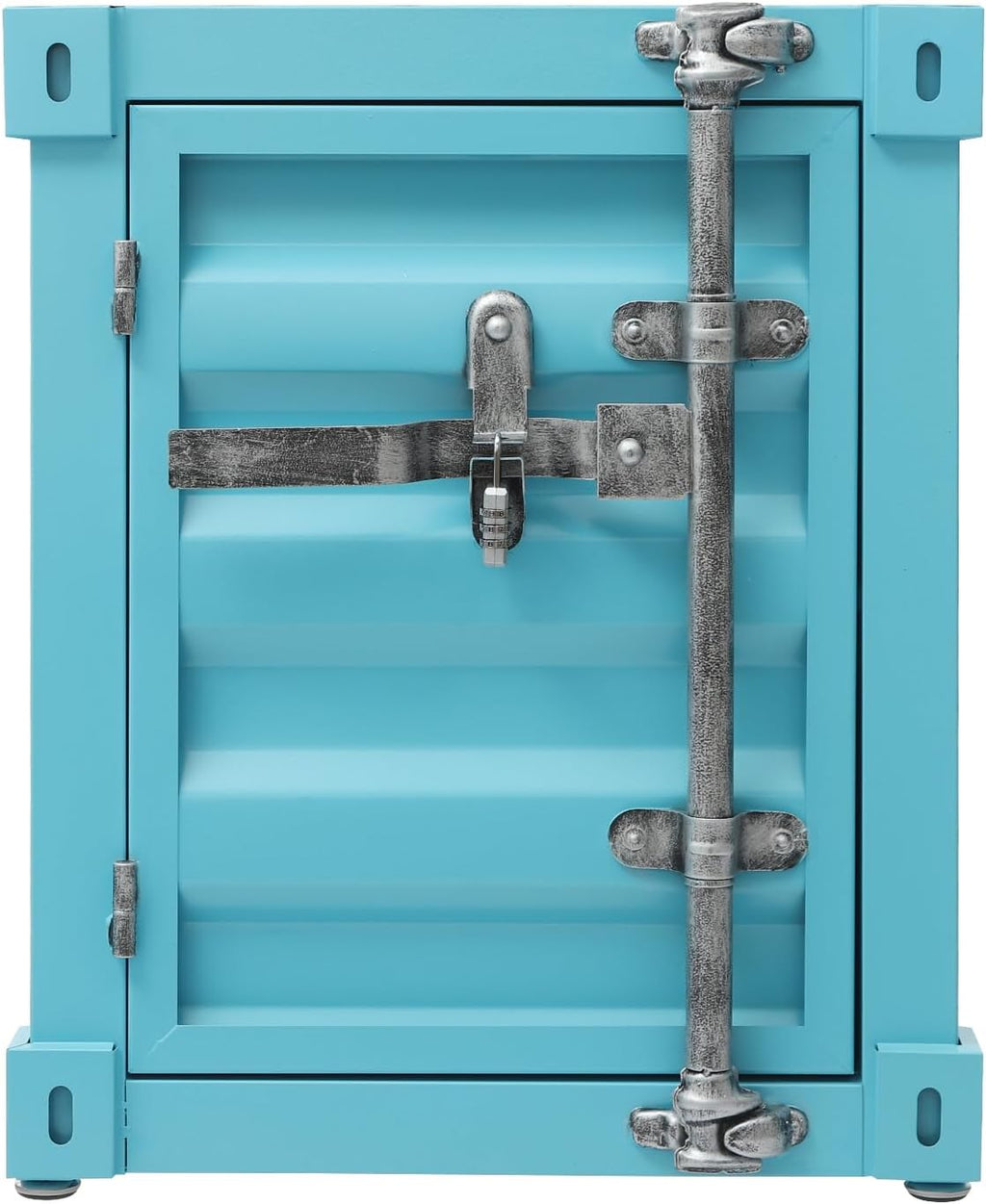 Side Table, Industrial Wind Container Cabinet Iron Bedside Table with Combination Lock, Industrial Style Container Cabinet Iron End Tables Nightstand for Bedroom Living Room (Blue)