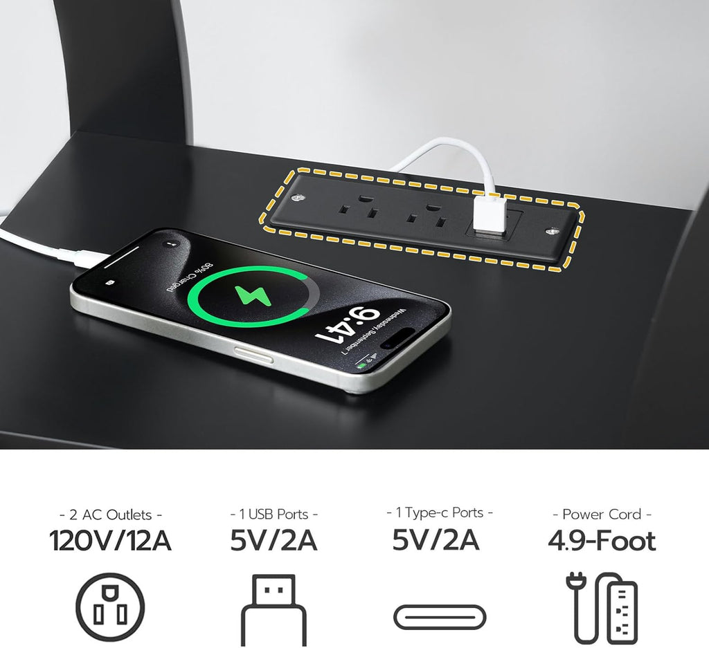 MAHANCRIS Black End Table with Charging Station, Skinny Side Table with USB Ports and Outlets, Nightstand, 3 Tier Bedside Table with Storage Shelf for Living Room, Bedroom, Small Space, ETBK53E01