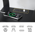MAHANCRIS Black End Table with Charging Station, Skinny Side Table with USB Ports and Outlets, Nightstand, 3 Tier Bedside Table with Storage Shelf for Living Room, Bedroom, Small Space, ETBK53E01