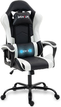 Gaming Chair PU Leather Massage PC Video Game Chair with Lumbar Support for Men Women, Home Office, Height Adjustable, Ergonomic, High Back, White