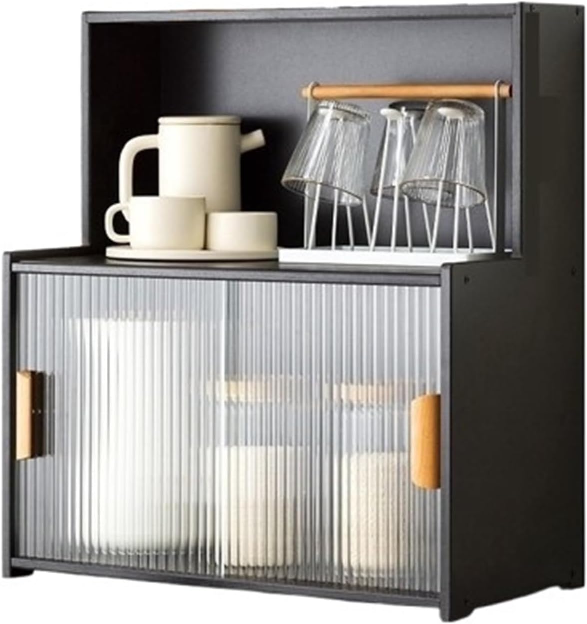 Kitchen Pantry Storage Cabinet Multipurpose Desktop Shelf Bookcase Floor Storage Cabinet with Transparent Door Multi Scenario Use(Black,55cm)