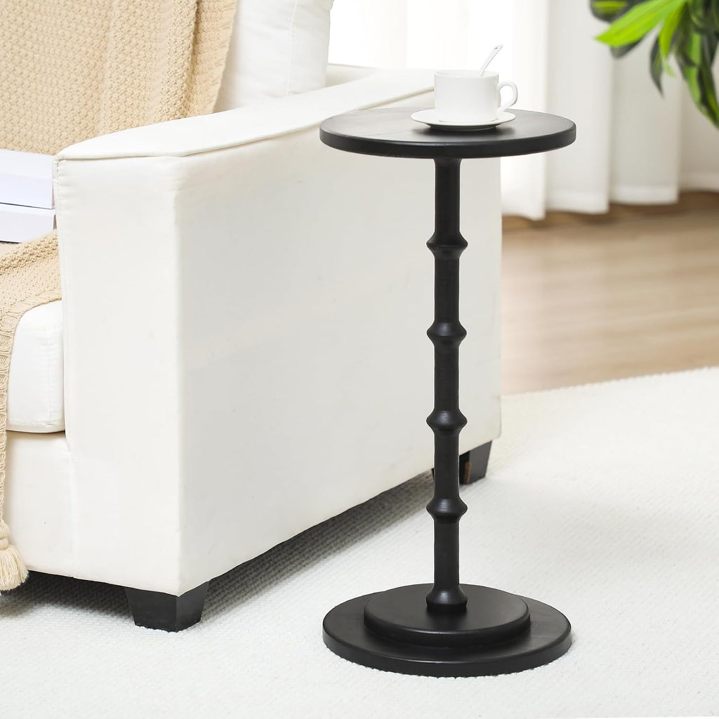 Marsui Black Pedestal Cocktail Side Table Solid Wood Martini Side Table for Couch Small Place Living Room Bedside Area