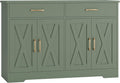 HOSTACK Buffet Cabinet with Storage, 47.2" Kitchen Sideboard Buffet with Drawers, Modern Farmhouse Coffee Bar Station with Shelves, Barn Doors Storage Cabinet for Living Room, Green