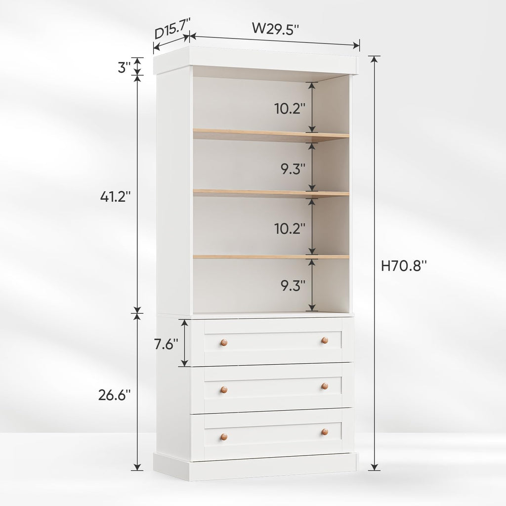 Vyre 71" Tall Farmhouse Kitchen Pantry, Set of 2 Large Storage Cabinets with 3 Drawers, Adjustable Shelves, Wood Versatile Hutch Cabinet for Living Room, Dining Room