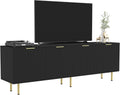 TV Stand for 80 Inch TV, Fluted TV Stand for Living Room, Mid Century Modern TV Stand with Adjustable Shelf, TV Entertainment Center with Storage for Bedroom, 70Inch, Black
