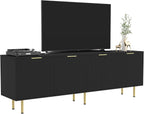 TV Stand for 80 Inch TV, Fluted TV Stand for Living Room, Mid Century Modern TV Stand with Adjustable Shelf, TV Entertainment Center with Storage for Bedroom, 70Inch, Black