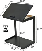 C-Shaped End Table with Wheels - Rolling Side Table for Couch, Solid Wood Modern Adjustable Angles Tv Tray Sofa Tables for Living Room, Bedroom, Home Office, Black, 15.4"D x 23.6"W x 24.8"H