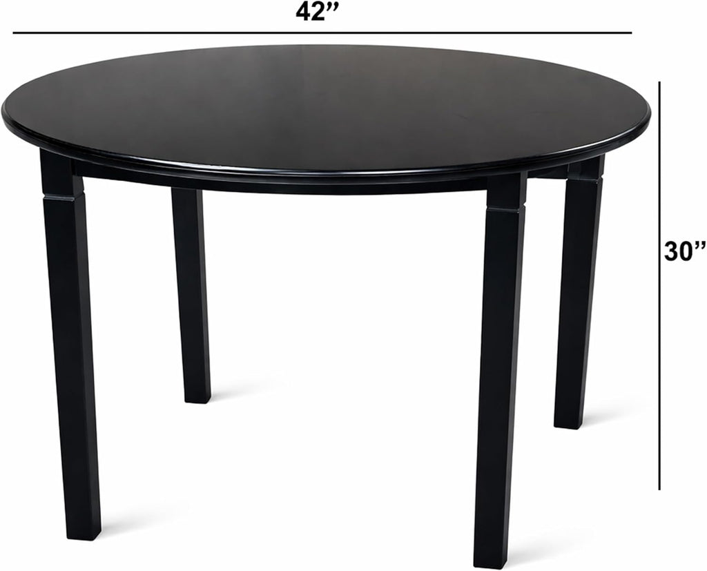 Modern 42 Inch Round Dining Table, Black Finish Solid Rubberwood