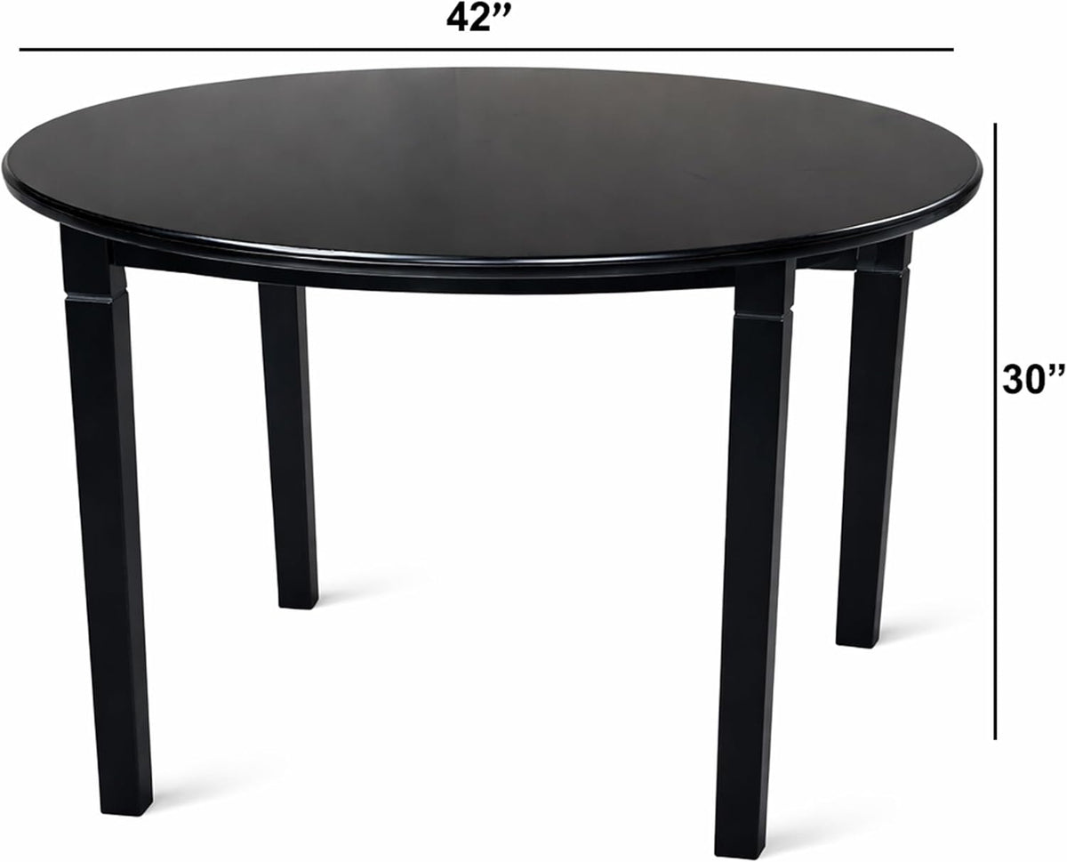 Modern 42 Inch Round Dining Table, Black Finish Solid Rubberwood