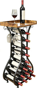 Wine Rack Freestanding Floor, Freestanding Wine Racks with 14 Bottles Wine Glass Holder, Mini Bar Wood Tabletop Wine Storage, Small Wine Cabinet for Home Bar Kitchen Dining Room