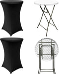 2 Sets 32" High Top Round Folding Cocktail Tables White Bar Height with Removable Legs & 32"x43" Spandex Stretch Black Table Covers Hightop Table for Outdoor Indoor Wedding Parties