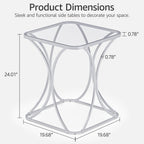 19.68" Square End Table with Tempered Glass Top, Stylish X-Shaped Metal Frame, Living Room Coffee Table, Sofa Side Table, Accent Tables for Small Spaces, Modern Bedside Table (Silver)