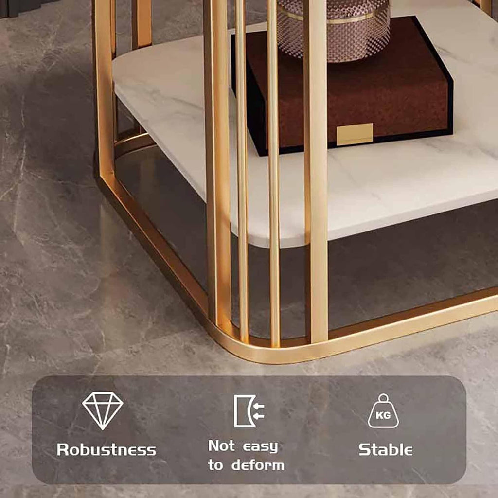 BK&MF Modern Small End Table with Metal Frame,Mobile 2 Tier Sofa Table Living Room Accent Table Narrow Bedside Storage Shelf for Bedroom, Small Spaces,D,80x40x55cm(31x16x22inch)
