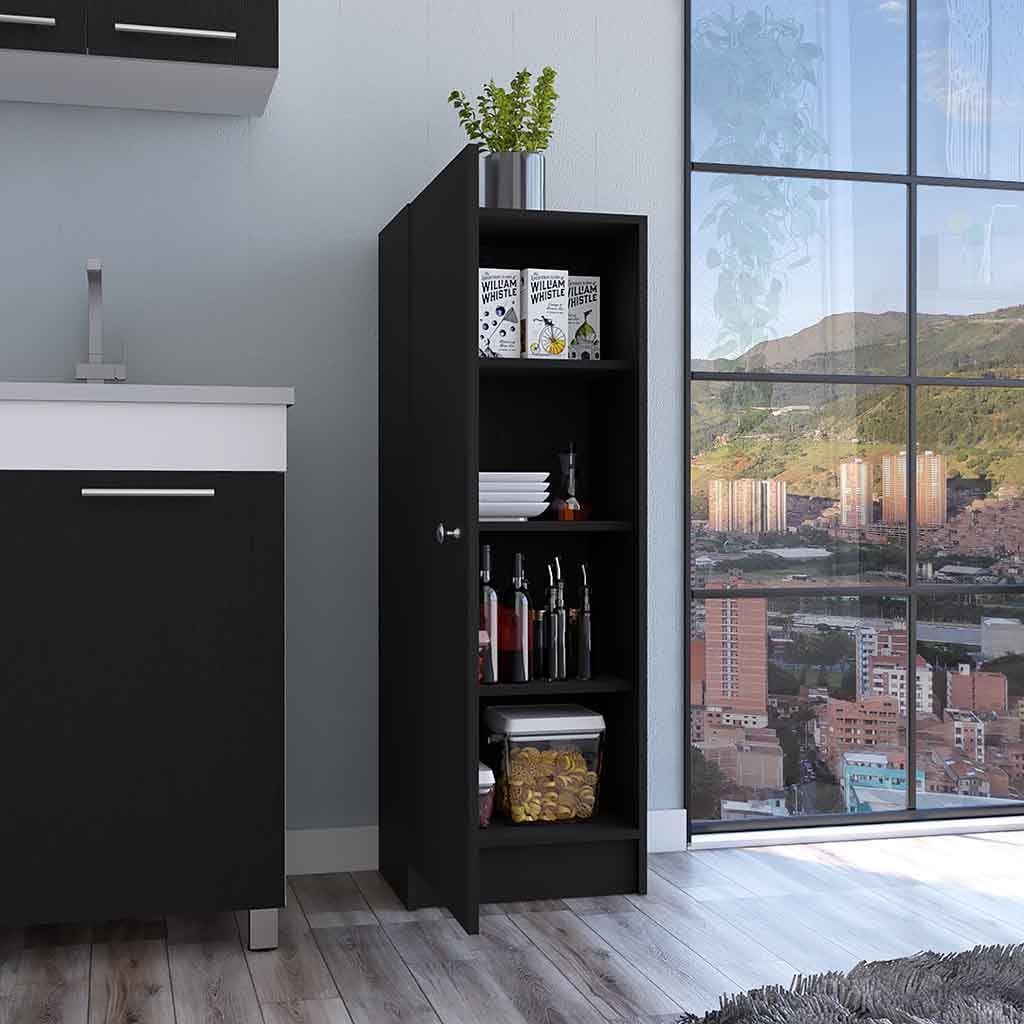 Kitchen Pantry 47" H,One Door Cabinet,Four Interior Shelves,Black,for Kitchen,Dining Room