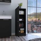 Kitchen Pantry 47" H, One Door Cabinet, Four Interior Shelves, Black
