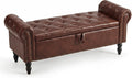Furniliving 51” End of Bed Storage Bench, Bedroom Bench with Button-Tufted, Upholstered Storage Ottoman Benches Window Bench with Storage, Leather Bench for Living Room, Entryway, PU, Darkbrown