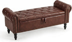 Furniliving 51” End of Bed Storage Bench, Bedroom Bench with Button-Tufted, Upholstered Storage Ottoman Benches Window Bench with Storage, Leather Bench for Living Room, Entryway, PU, Darkbrown