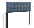 Modway Emily King Size Performance Velvet Headboard in Cadet Blue - Stain-Resistant Velvet Upholstery with Button Tufting and 7 Adjustable Height Positions