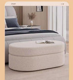 Oval Ottoman with Storage,Fleece Fabric Bed End Stool,Upholstered Padded Seat with Large Storage Space,Shoes Changing Stool for Entryway (Pink)