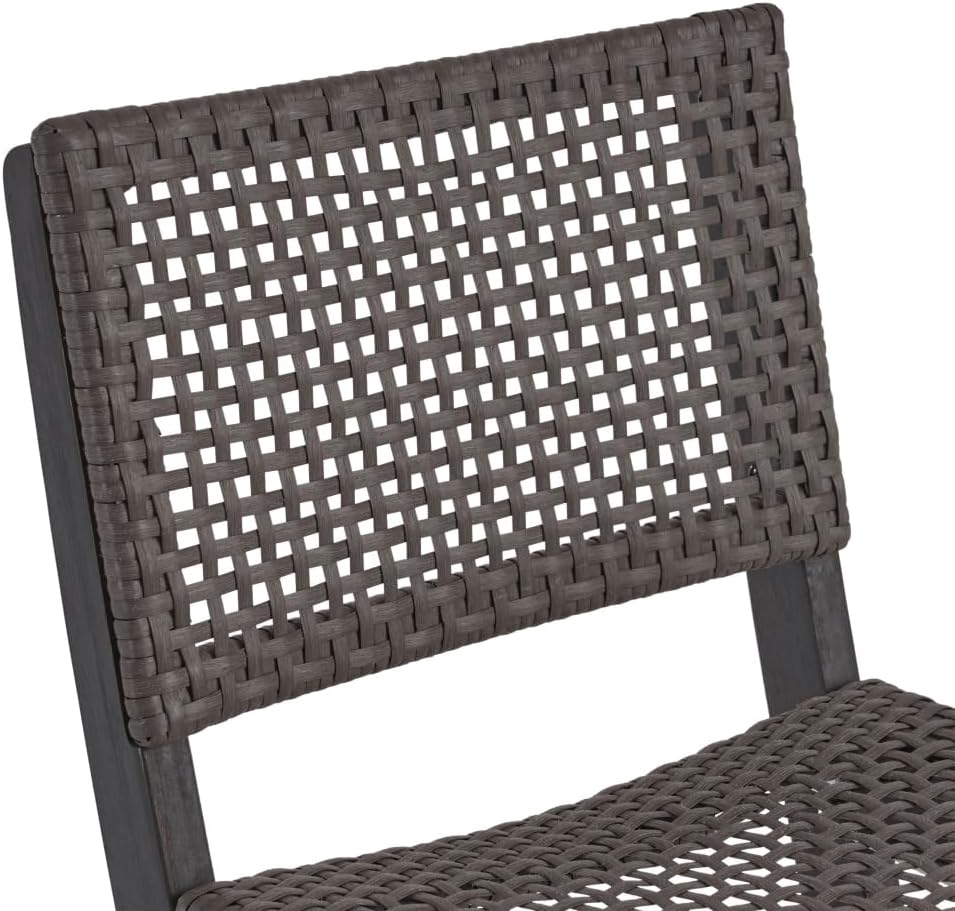 Saiveina 41.75" Outdoor Folding Acacia Wood Barstools with PE Rattan Backrest and Seat, Dark Grey Finish (Set of 2)