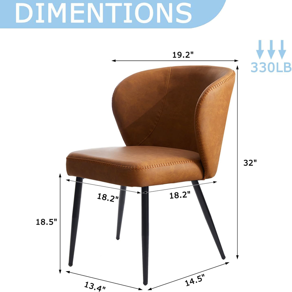 Brown Dining Chairs Set of 6, Modern Dining Chairs with Cushion Seat and Sturdy Metal Legs, Faux Leather Chair for Kitchen, Living Room