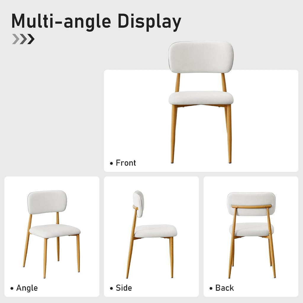 weselon Mid-Century Modern Dining Chairs Set of 4, Upholstered Velvet Dining Room Chairs with Ergonomic Curved Backrest, Wood Grain Metal Frame with Adjustable Feet (Natural Frame+Gray White Seat, 4)