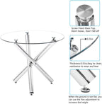 Modern Round Dining Table for 2 4 People, 36 in Glass Kitchen Dining Room Table with Silver Metal X-Shaped Legs, Space Saving Circle Dinner Tables for Dining Room, Kitchen, Living Room