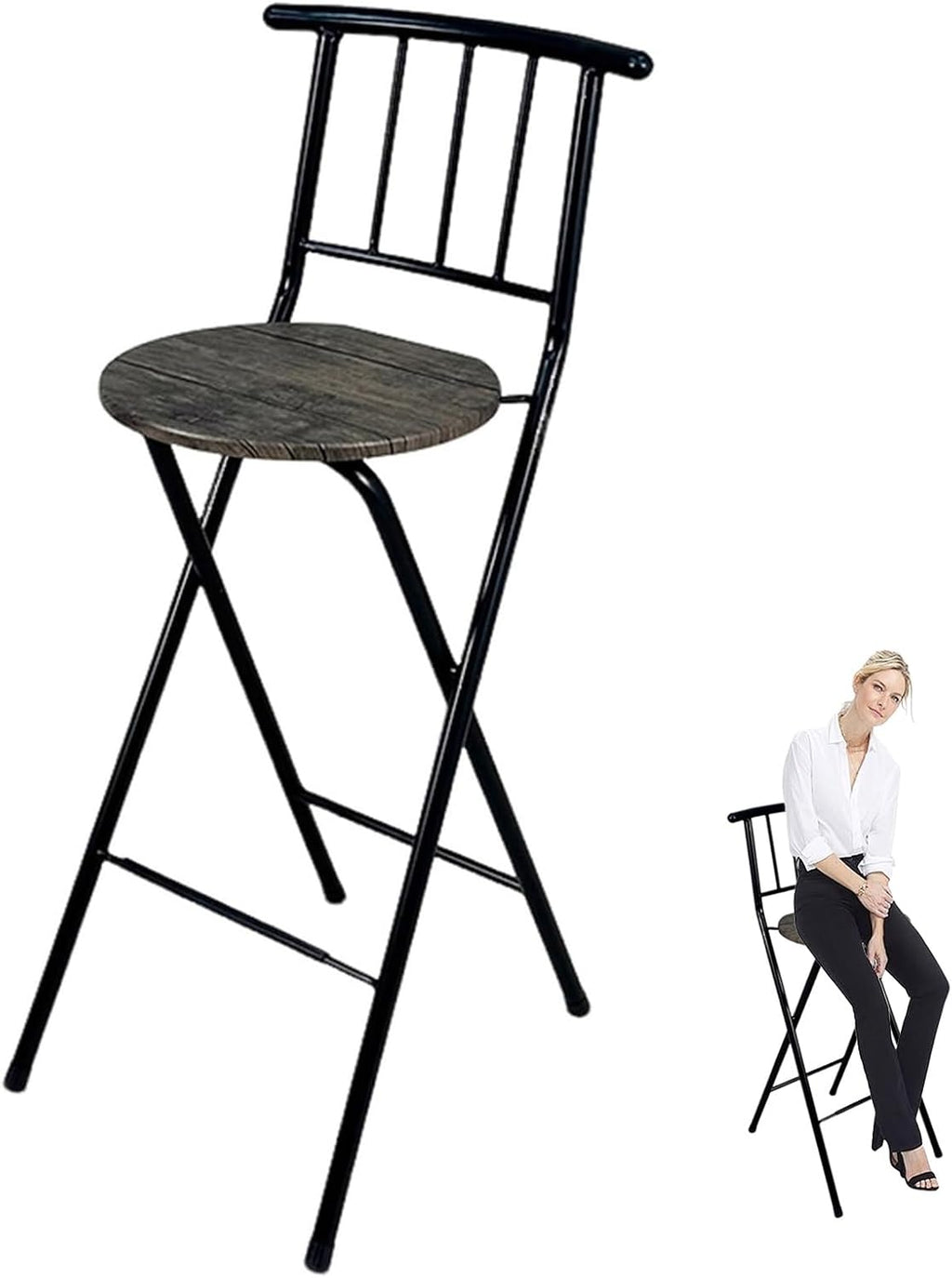 30 Inch High Folding Bar Stool, Home Foldable Counter Chair with Backrest and Footrest for Adults, Indoor Counter Bar Stools for Kitchen(Brown)