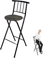 30 Inch High Folding Bar Stool, Home Foldable Counter Chair with Backrest and Footrest for Adults, Indoor Counter Bar Stools for Kitchen(Brown)