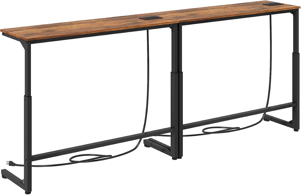 Kitstorack Narrow Sofa Table with Charging Station, 78.8" Behind Couch Table, Adjustable 24.4"-32.7" Height, Modular 2-piece Design for sectionals, entryways, Apartments, and Narrow Living Spaces