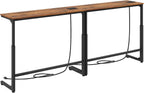 Kitstorack Narrow Sofa Table with Charging Station, 78.8" Behind Couch Table, Adjustable 24.4"-32.7" Height, Modular 2-piece Design for sectionals, entryways, Apartments, and Narrow Living Spaces
