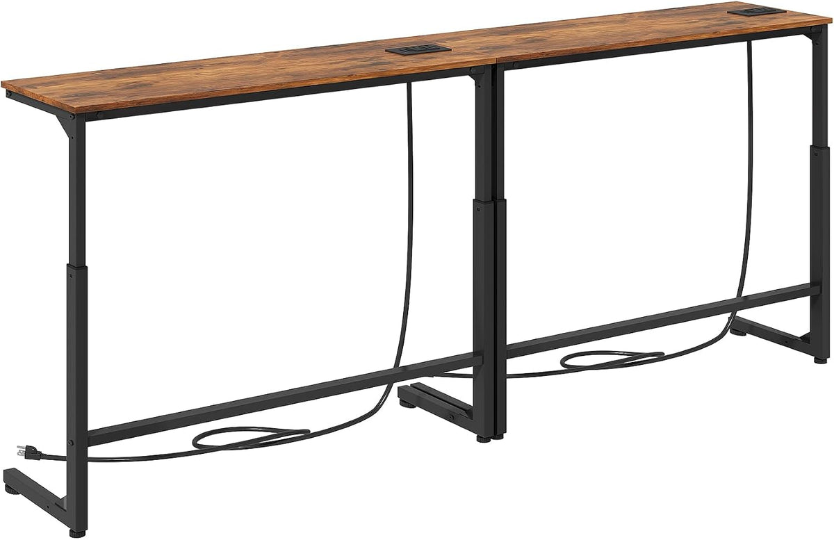 Kitstorack Narrow Sofa Table with Charging Station, 78.8" Behind Couch Table, Adjustable 24.4"-32.7" Height, Modular 2-piece Design for sectionals, entryways, Apartments, and Narrow Living Spaces