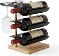 Modern Abstract Wine Rack, Black Metal Wine Holder with Wood Base, 3 Bottle Wine Display Stand for Countertop, Decorative Wine Rack for Home Bar Kitchen Decor, Unique Gift for Wine Lovers