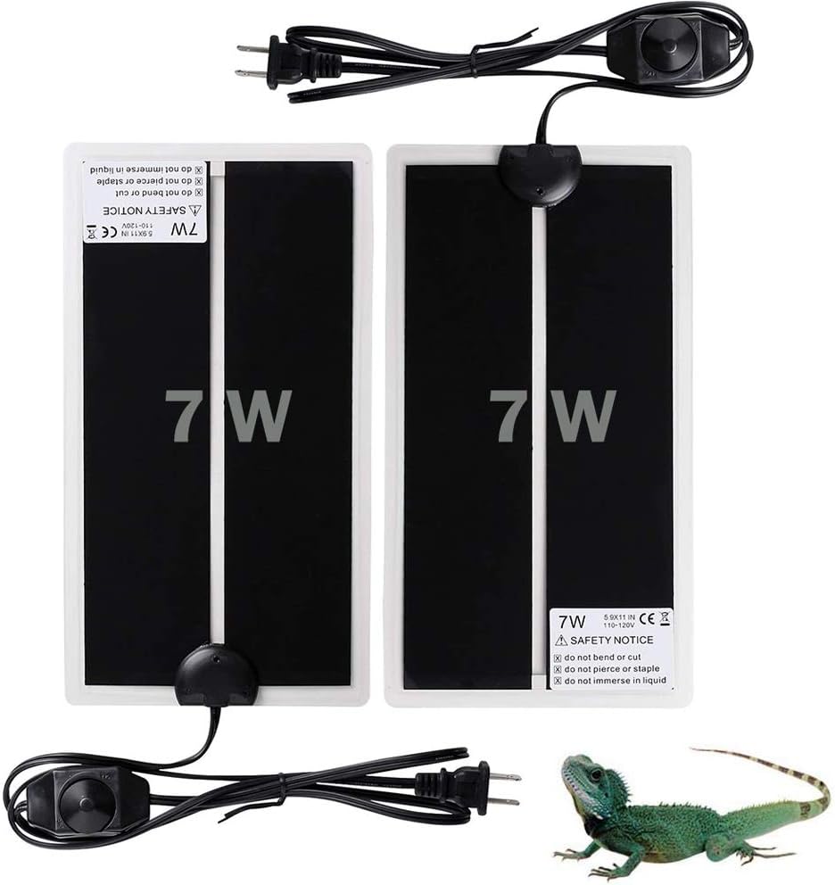 KABASI 2PCS Reptile Heating Mat, Waterproof Reptile Heat Pad Under Tank Terrarium with Temperature Control, Safety Adjustable Reptile Heat Mat for Turtle, Tortoise, Snakes, Lizard, Gecko, 7W
