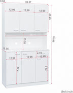 70.87" Tall Kitchen Pantry Storage Cabinet, Freestanding Wood Hutch with 6 Doors, 1 Drawer, with Countertop,Microwave Stand & Food Cupboard, Coffee Bar Organizer for Dining Room,White