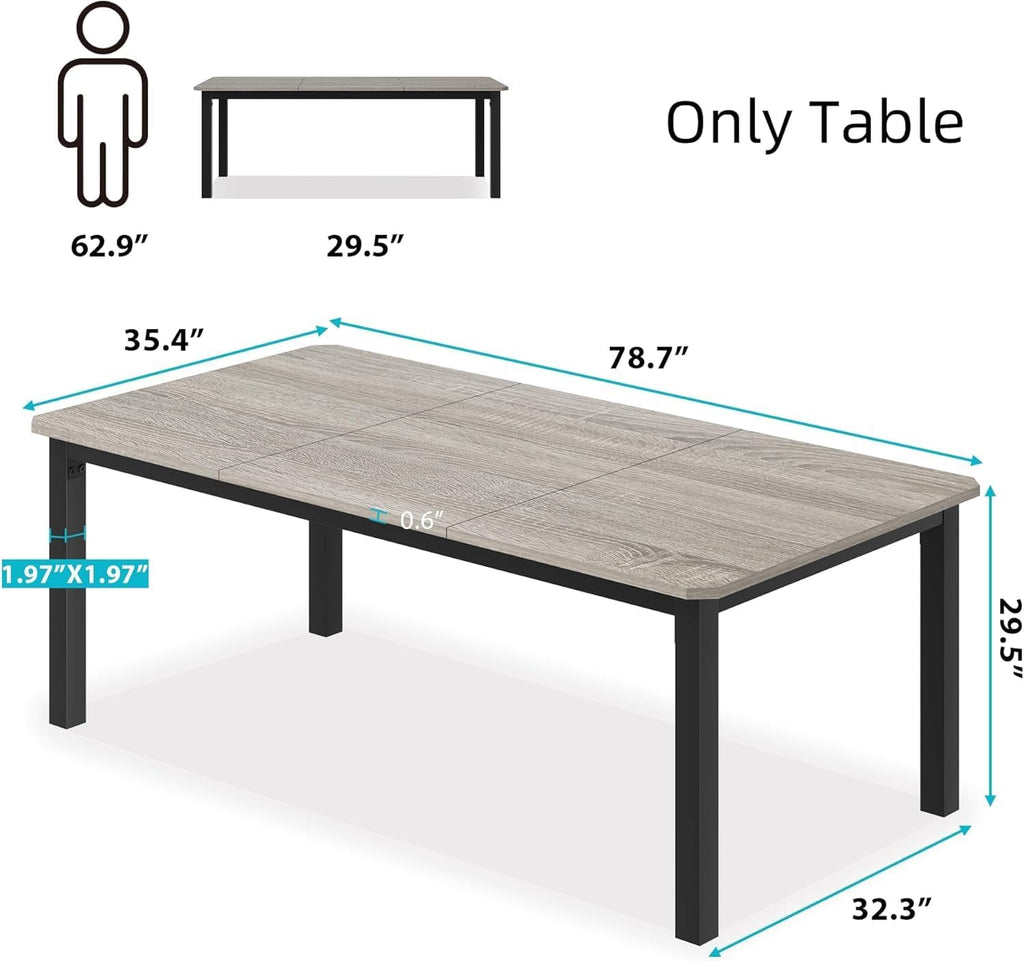 GarveeHome Industrial Dining Table for 6-8 People, 78.7" Long Kitchen Table with Sturdy Metal Frame & Seats 6 Rectangular Counter for Dinner, Kitchen (Only Table)