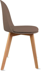 2xhome Modern Armless Dining Chair | Plastic Shell with PU Leather Cushion Padded Seat and Wooden Legs | Indoor or Outdoor Use | Home Kitchen Patio, Brown, Single, Set of 1