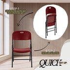 2-Pack Heavy Duty Plastic Folding Chair, 300 lbs Capacity Foldable Chairs for Indoor Outdoor, Stackable Portable Seating for Party, Wedding, Patio, Backyard, Office (Red)