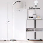 SUNMORY Arc Floor Lamp,Modern Floor Lamp with 9W 3 Color Temperatures Bulb,Metal Standing Lamps with Adjustable Hanging Lampshade,Tall Floor Lamps for Living Room,Bedroom,Office (Black)