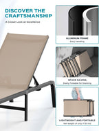 Ciokea Aluminum Chaise Lounge Ourdoor - Foldable & Assemble Free Outdoor Lounge Chair with 5 Adjustable Backrest, Patio Lounge Chair for Outside Poolside Beach Pool, Khaki