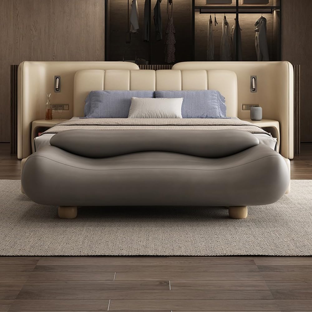 Modern High-end Wavy Bedroom Bed End Stool with Backrest Spring Bedside Couch Sofa Long Bench Entryway(Gris)